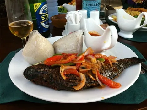 Local Dishes - Banku with tilapia