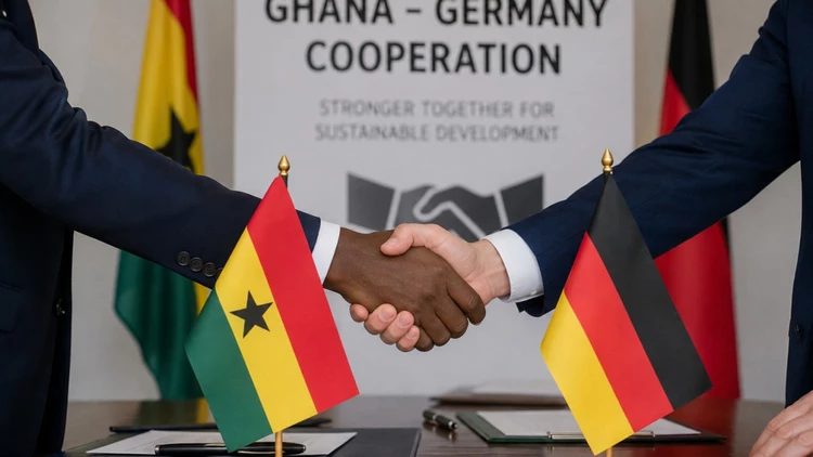 Ghanaian and German business men shaking hands