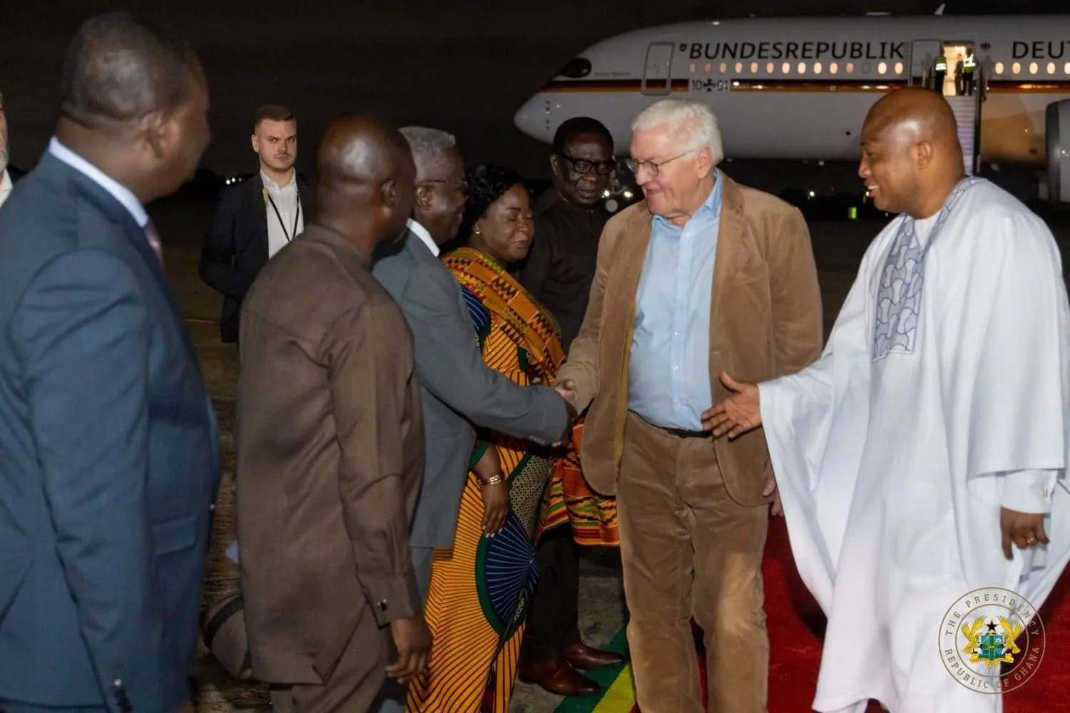 A Ghanaian warm welcome to the President of Germany by the Government of Ghana led by the Minister of Foreign Affairs, Hon. Ablokwah