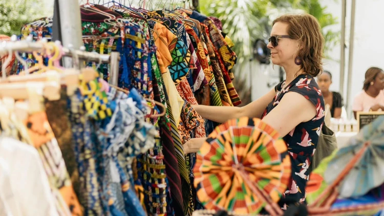 Woman admiring the cloths